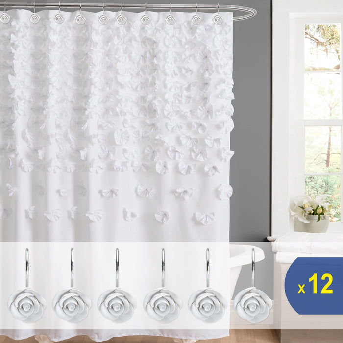 12PCS Fashion Decorative Home Rose Shower Curtain Hooks For Interior Decoration White