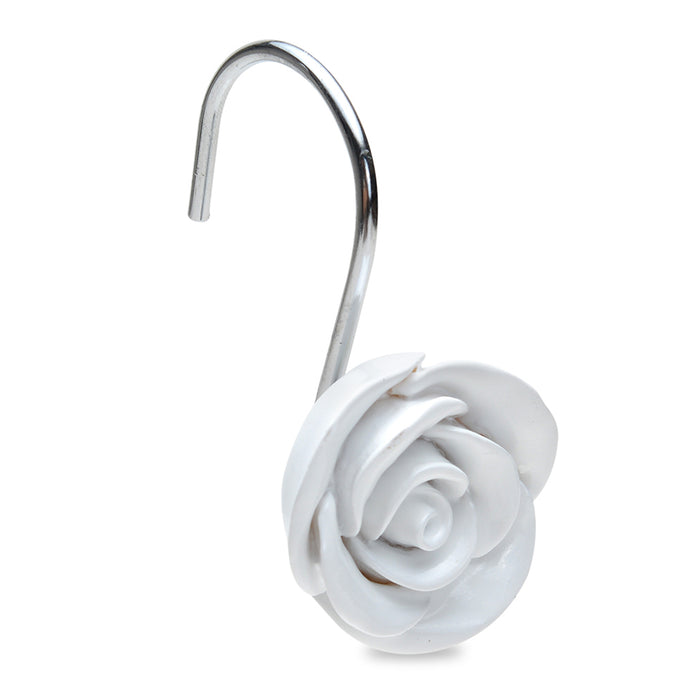 12PCS Fashion Decorative Home Rose Shower Curtain Hooks For Interior Decoration White