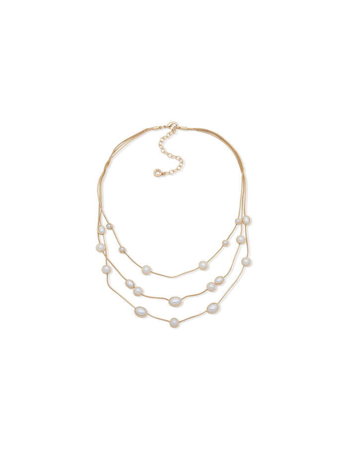 Anne Klein Gold Tone 16IN Stone Statement Multirow Necklace