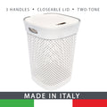 2-Tone Tetris Square Laundry Hamper - WHITE - 50L W.3 OPEN HANDLES 22308-WHITE