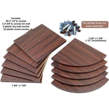 5 Tier Wall Mount Corner Shelves Walnut Finish - EK CHIC HOME