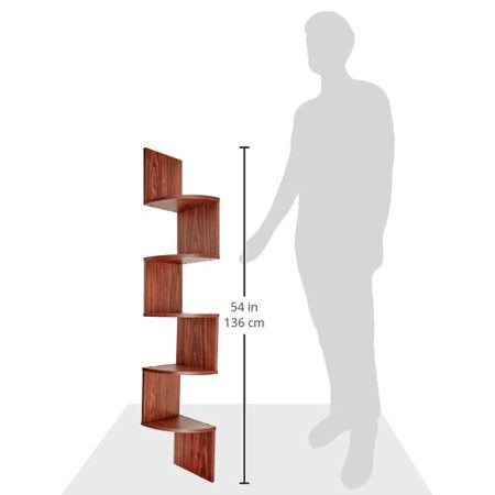 5 Tier Wall Mount Corner Shelves Walnut Finish - EK CHIC HOME