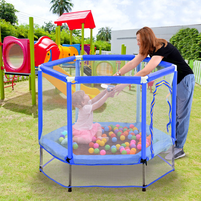 55'' Kids Mini Trampoline with Safety Enclosure Net & Balls