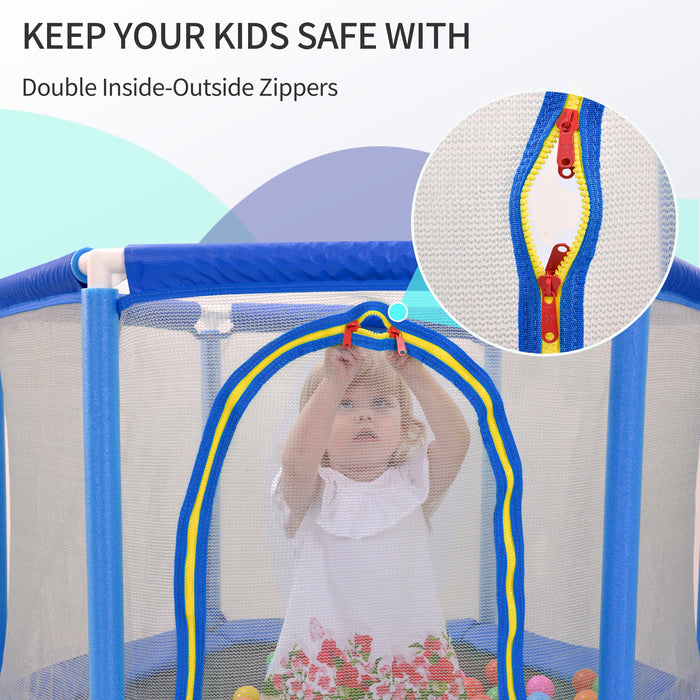 55'' Kids Mini Trampoline with Safety Enclosure Net & Balls