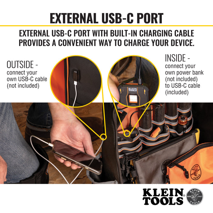 62800BP | Klein Tools Tradesman Pro™ XL Tool Bag Backpack, 40 Pockets