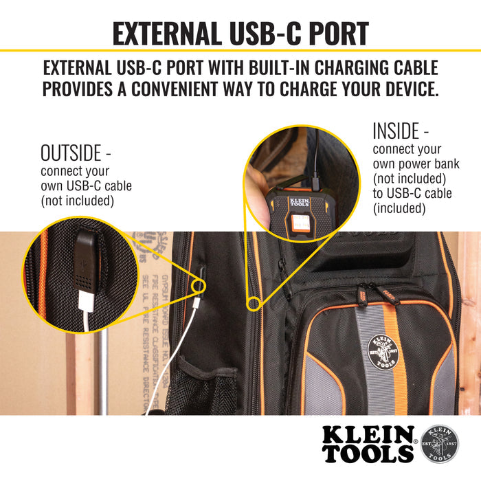 62805BPTECH | Klein Tools Tradesman Pro™ XL Tech Tool Bag Backpack, 28 Pockets
