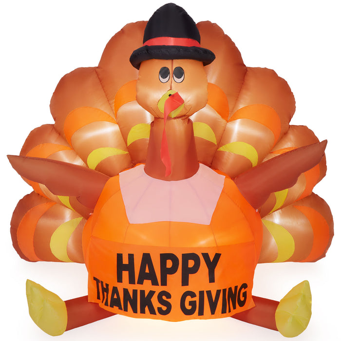 6FT Thanksgiving Inflatable Turkey with LED Light Autumn Outdoor Garden Yard Decorations