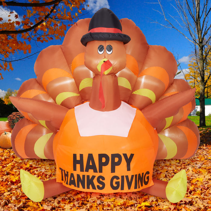 6FT Thanksgiving Inflatable Turkey with LED Light Autumn Outdoor Garden Yard Decorations