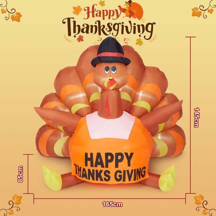 6FT Thanksgiving Inflatable Turkey with LED Light Autumn Outdoor Garden Yard Decorations