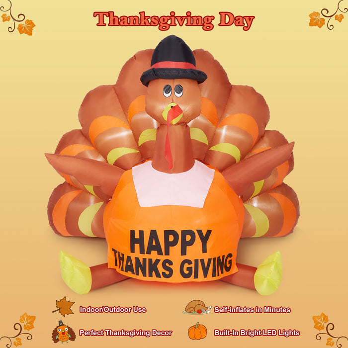 6FT Thanksgiving Inflatable Turkey with LED Light Autumn Outdoor Garden Yard Decorations
