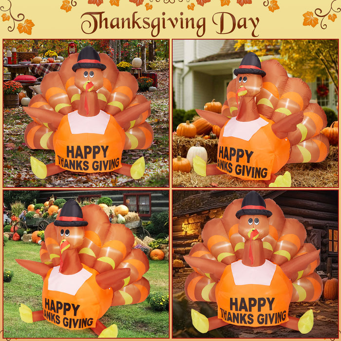 6FT Thanksgiving Inflatable Turkey with LED Light Autumn Outdoor Garden Yard Decorations