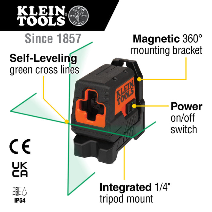 93MCLG | Klein Tools Green Mini Cross-Line Self-Leveling Laser Level, 50-Foot