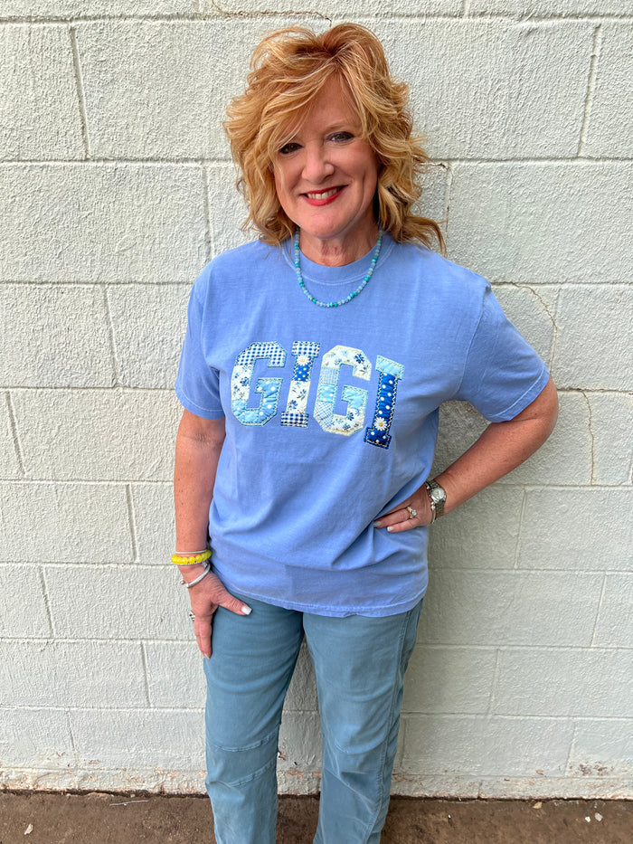 Gigi Patchwork Graphic Tee Washed Denim