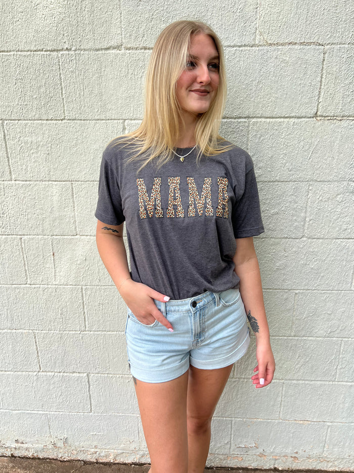 Mama Leopard Graphic Tee Charcoal