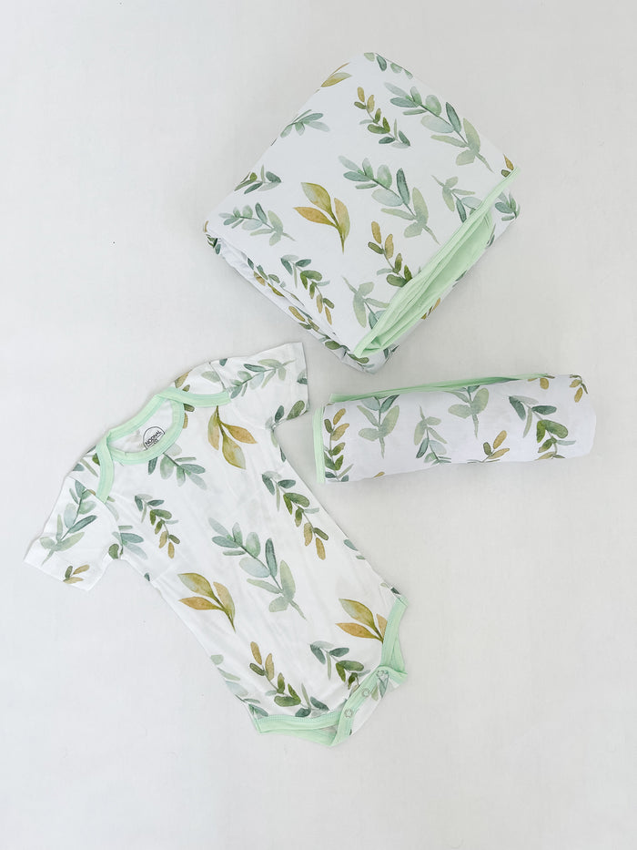 Nodnal Co Bamboo Baby Gift Set in Leafy Greens - Premium Baby Bedding & Essentials