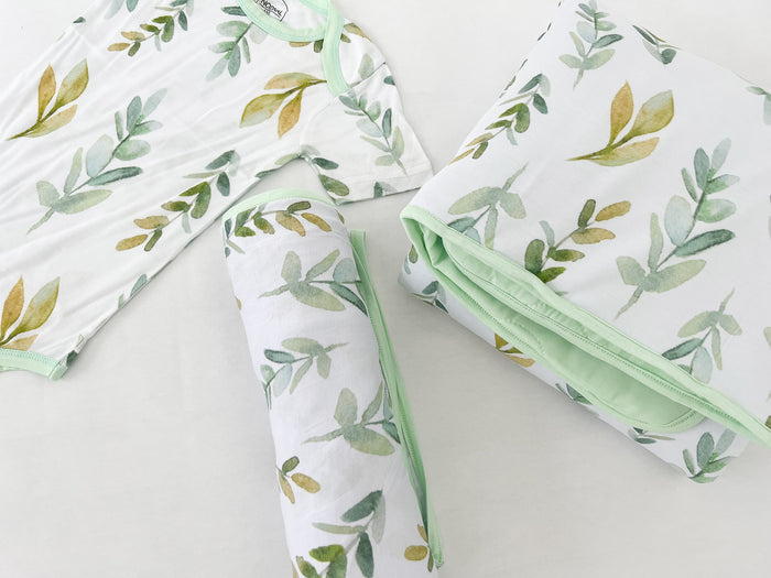 Nodnal Co Bamboo Baby Gift Set in Leafy Greens - Premium Baby Bedding & Essentials