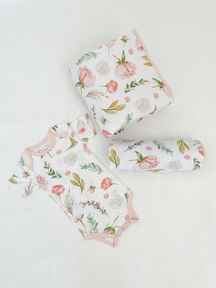 Nodnal Co Bamboo Baby Gift Set in Peonies and Roses - Premium Baby Bedding & Essentials