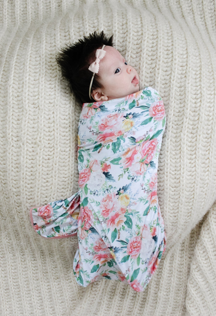 Nodnal Co Bamboo Swaddle Blanket in Peonies and Roses - Premium Baby Bedding & Essentials