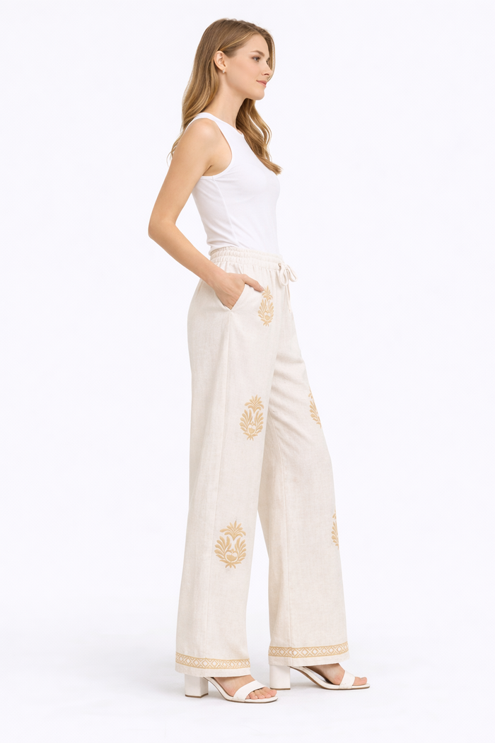 BOHO PATTERN LINEN PANTS