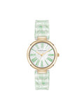 Anne Klein Green Leaves/Gold-Tone Botanical Pattern Ceramic Bracelet Watch