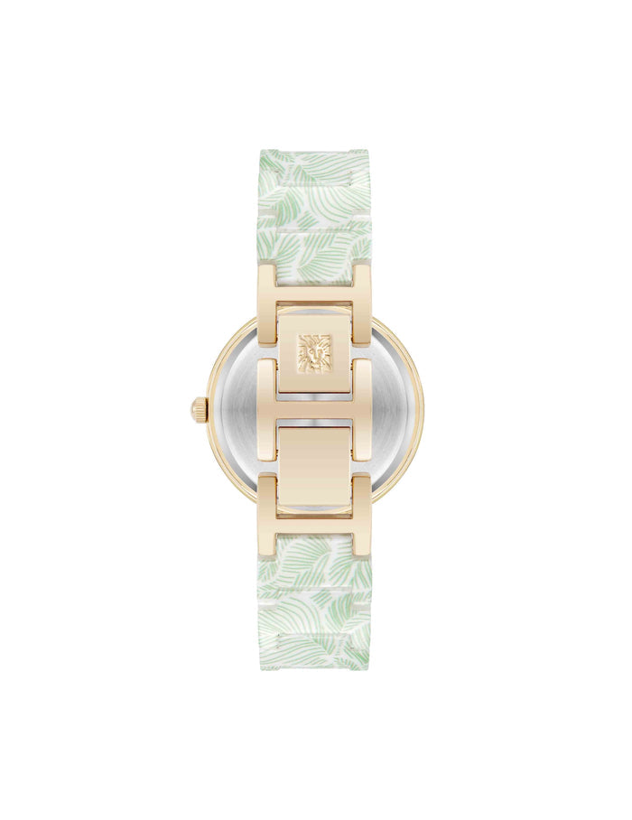 Anne Klein Botanical Pattern Ceramic Bracelet Watch
