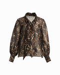 Anne Klein Anne Black Multi Petite Bow Neck Long Sleeve Blouse