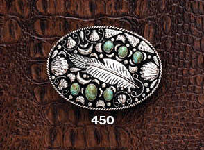Buckle Oval with Feather & Turquoise
