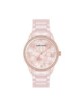 Anne Klein Blush/Rose-Tone Ceramic Bracelet Floral Dial Watch
