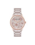 Anne Klein Taupe/Rose-Tone Ceramic Bracelet Floral Dial Watch