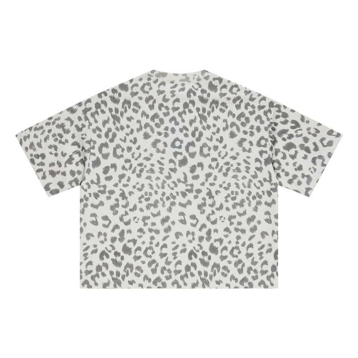240GSM Unisex Boxy Leopard Print Heat-Transfer Loose T-shirt Gray apricot