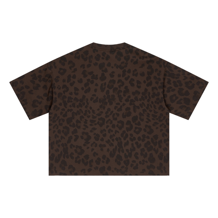 240GSM Unisex Boxy Leopard Print Heat-Transfer Loose T-shirt Coffee