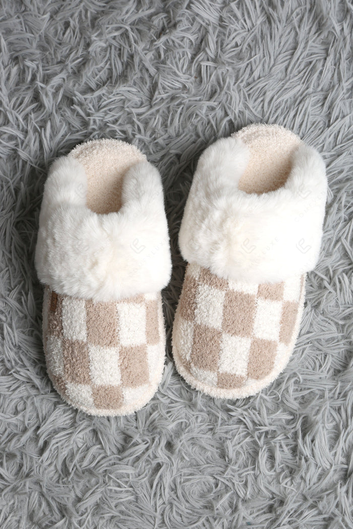 CHECKERED PATTERN MULE SLIPPERS BEIGE / M/L SLIPPERS/SLIDES