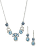 Anne Klein Silver Tone Cluster Pendant Necklace & Earring Set - Denim Blue