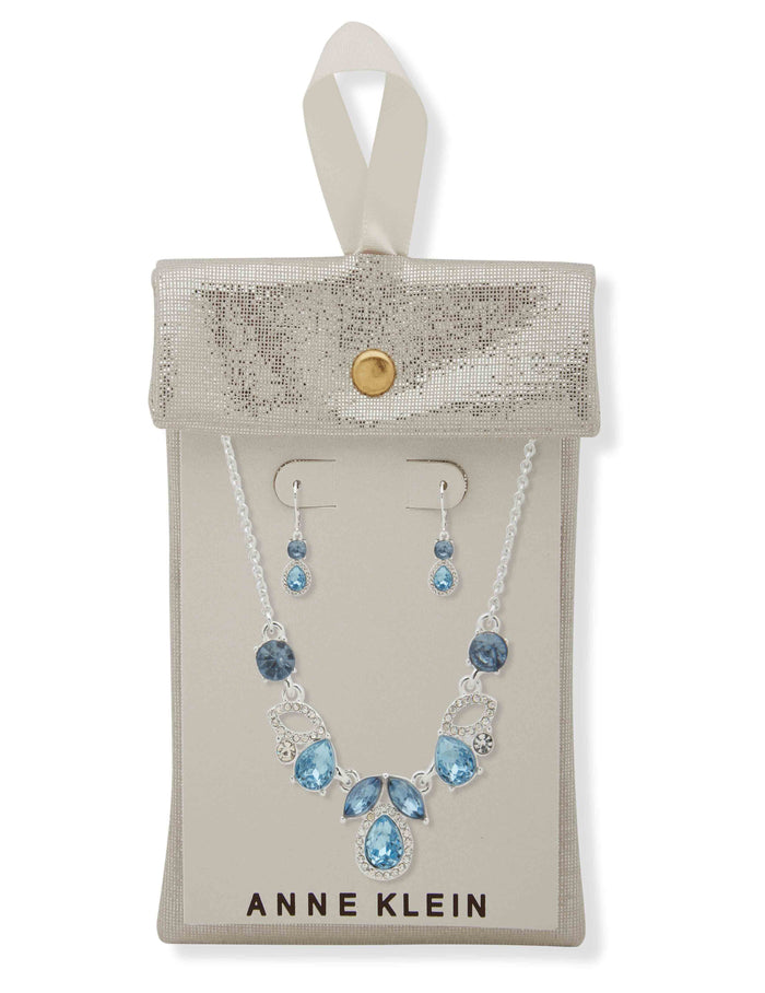Anne Klein Cluster Pendant Necklace & Earring Set - Denim Blue