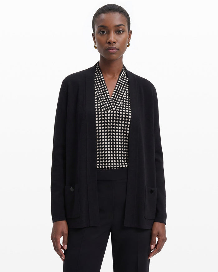 Anne Klein Anne Black Cotton Front Pocket Cardigan