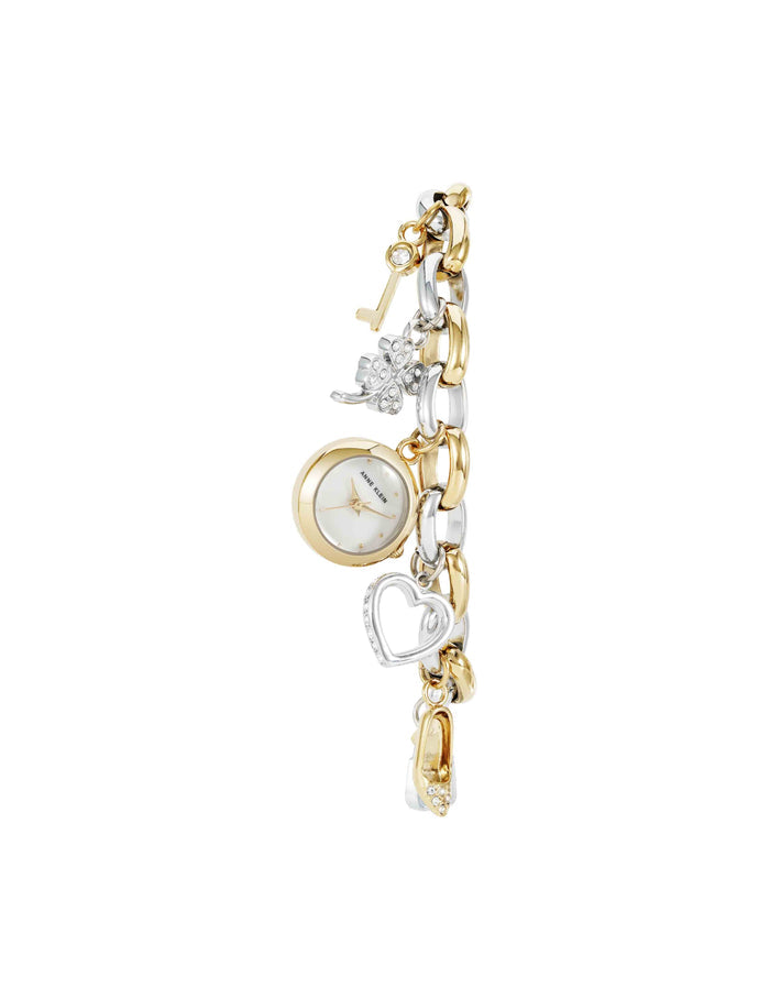 Anne Klein Crystal Accented Charm Bracelet Watch