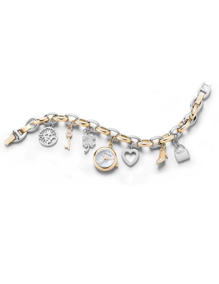 Anne Klein Crystal Accented Charm Bracelet Watch