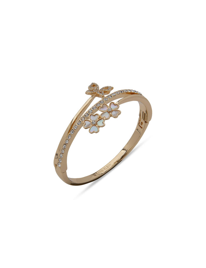 Anne Klein Gold-Tone Crystal Butterfly & Flower Hinge Bangle