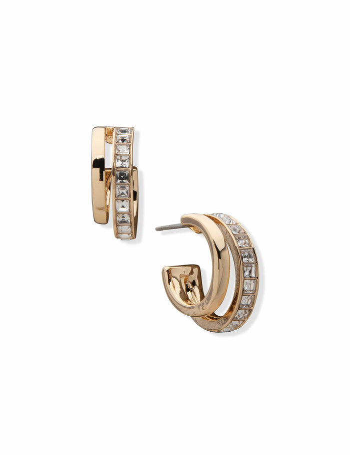 Anne Klein Gold-Tone Crystal Double Hoop Earrings