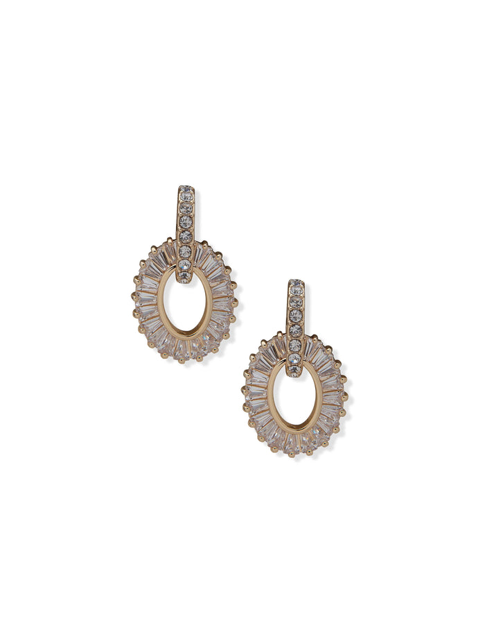 Anne Klein Gold-Tone Crystal Pave Baguette Drop Earrings