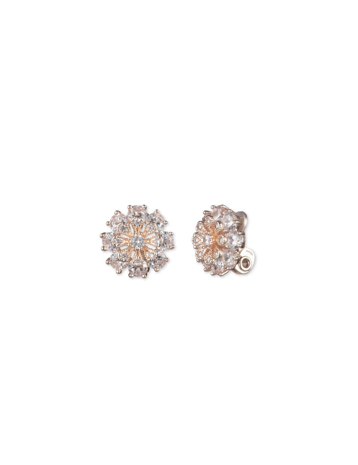 Anne Klein Rose Gold Tone CZ Flower Button Clip-On Earrings