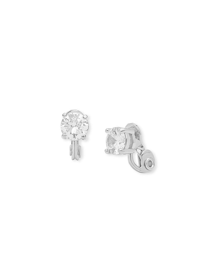 Anne Klein Silver Tone CZ Silver Clip-On Stud Earrings