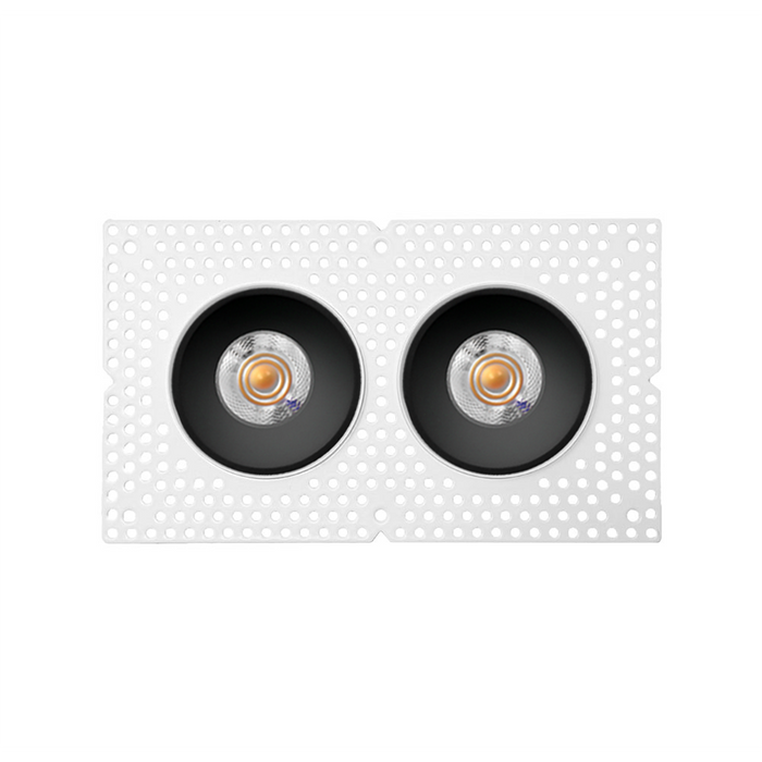 trimless recessed ceiling lights on a white background, black trim