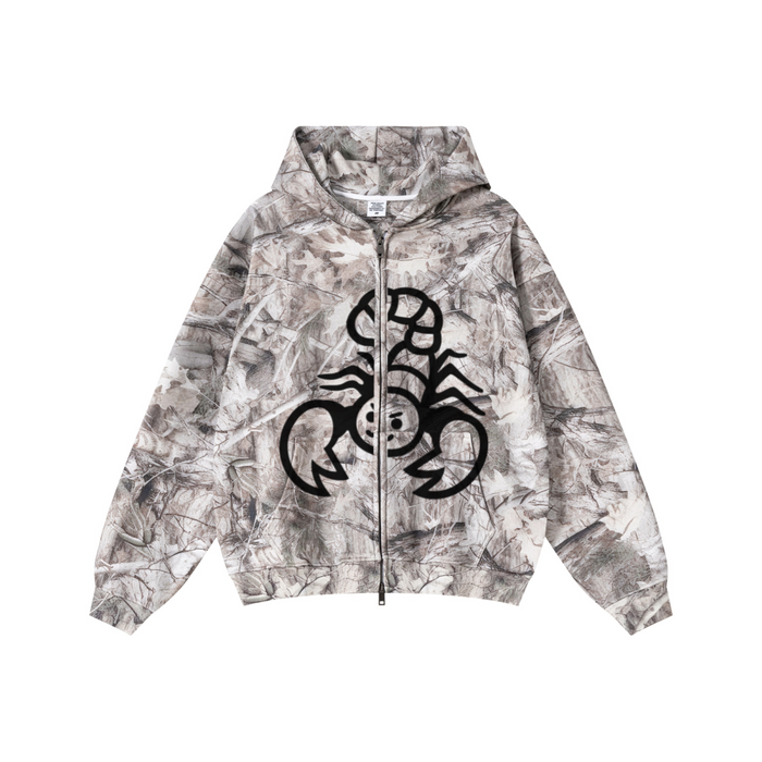 340GSM Unisex Heat Transfer Desert Camouflage Zip-Up Hoodie 	Branch Camouflage