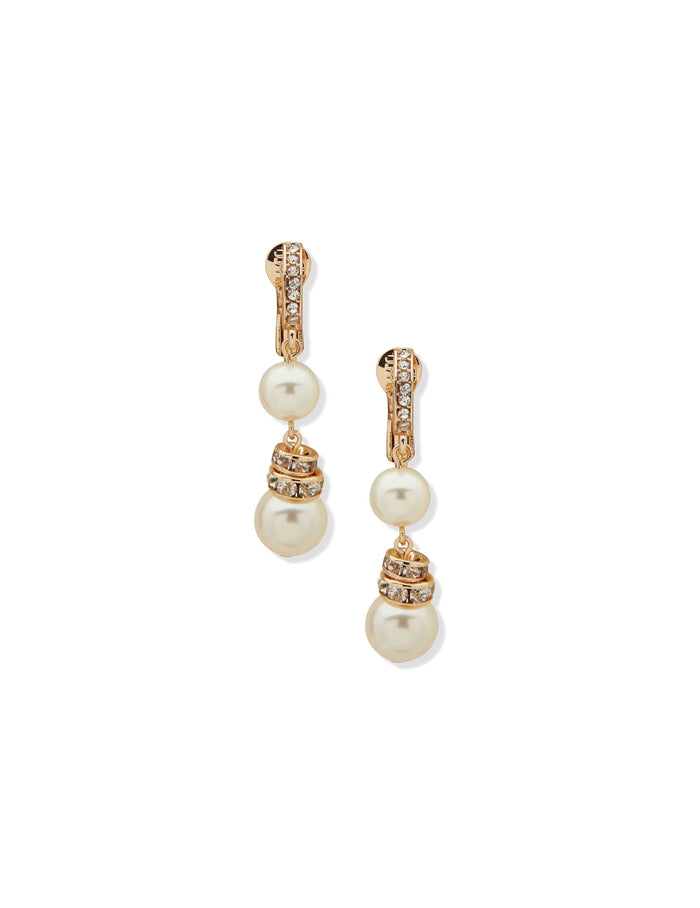 Anne Klein Gold Tone Double Drop Pearl Earrings - Gold / Blanc