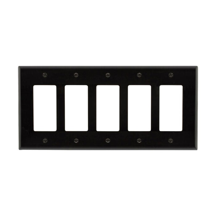 Eaton PJ265BK 5-Gang Decora Mid-size Wallplate, Black