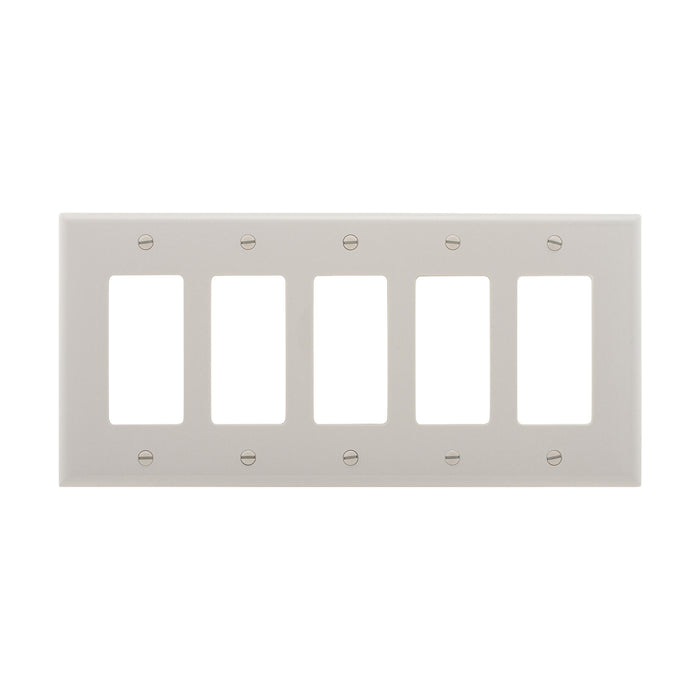 Eaton PJ265W 5-Gang Decora Mid-size Wallplate, White