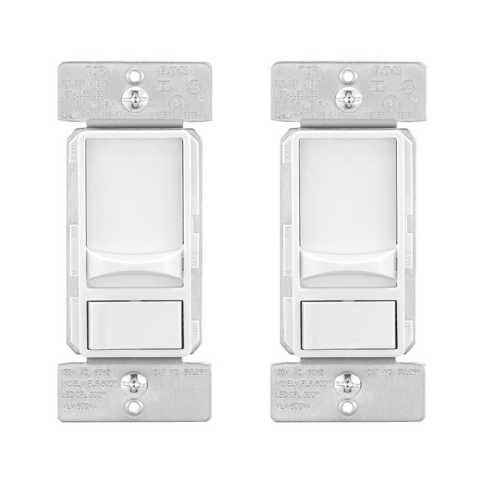 Eaton SUL06P-W-2KB-L Slide Dimmer Switch, Single Pole, 3-Way, White (2-pack)