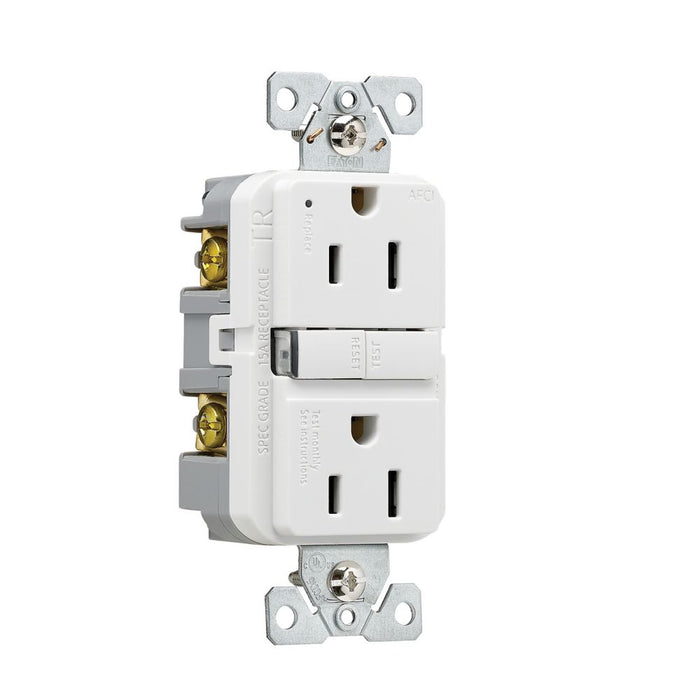 Eaton Arc Fault Receptacle/Outlet, 15A,  White, angled