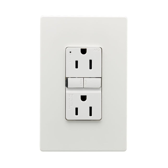 Eaton Arc Fault Receptacle/Outlet, 15A,  White, front facing with wall plate